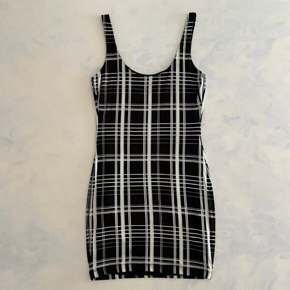 Elizabeth & James Black & Blue Tartan Plaid Silk Mini Dress - Picture 2 of 8